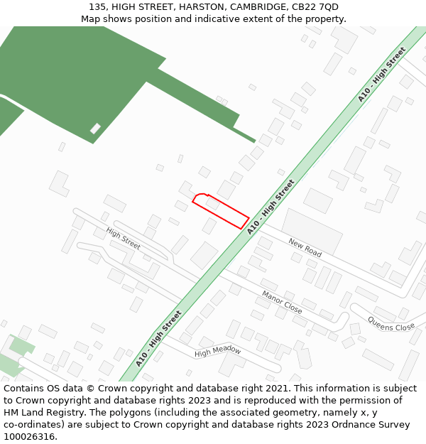 135, HIGH STREET, HARSTON, CAMBRIDGE, CB22 7QD: Location map and indicative extent of plot