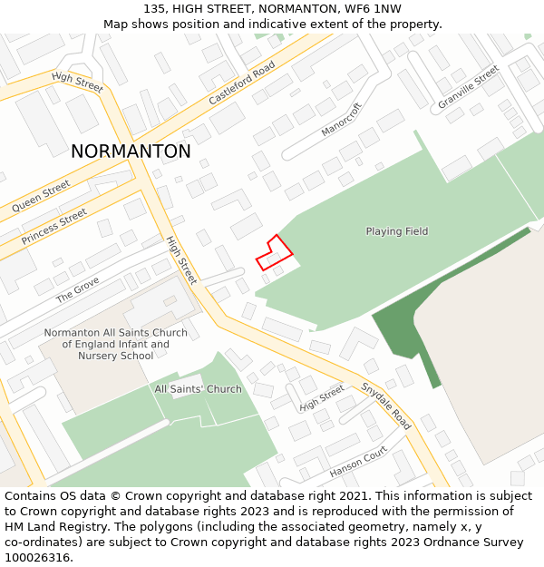 135, HIGH STREET, NORMANTON, WF6 1NW: Location map and indicative extent of plot