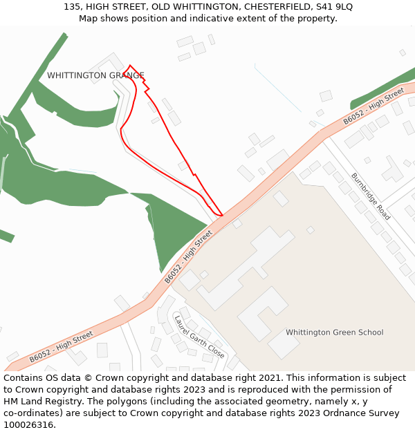 135, HIGH STREET, OLD WHITTINGTON, CHESTERFIELD, S41 9LQ: Location map and indicative extent of plot