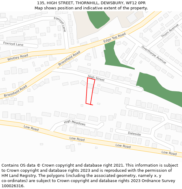135, HIGH STREET, THORNHILL, DEWSBURY, WF12 0PR: Location map and indicative extent of plot