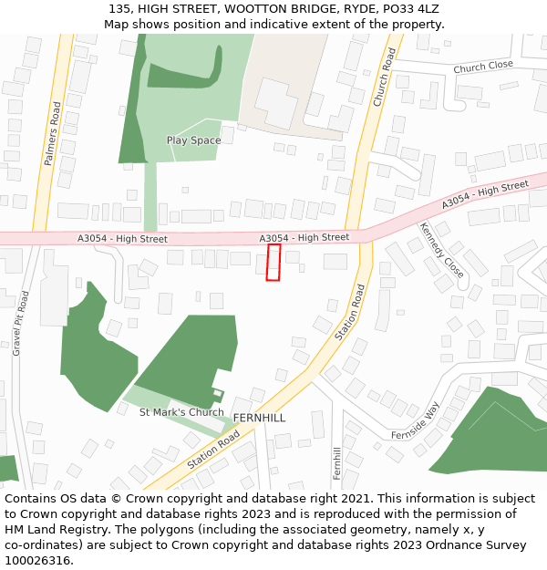 135, HIGH STREET, WOOTTON BRIDGE, RYDE, PO33 4LZ: Location map and indicative extent of plot