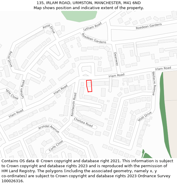 135, IRLAM ROAD, URMSTON, MANCHESTER, M41 6ND: Location map and indicative extent of plot
