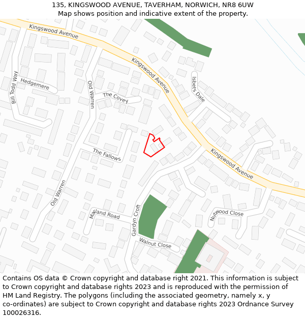 135, KINGSWOOD AVENUE, TAVERHAM, NORWICH, NR8 6UW: Location map and indicative extent of plot