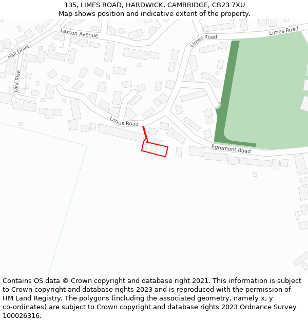 135, LIMES ROAD, HARDWICK, CAMBRIDGE, CB23 7XU: Location map and indicative extent of plot