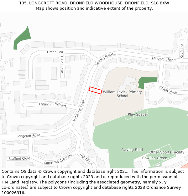 135, LONGCROFT ROAD, DRONFIELD WOODHOUSE, DRONFIELD, S18 8XW: Location map and indicative extent of plot