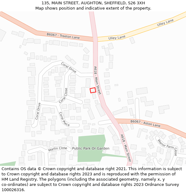 135, MAIN STREET, AUGHTON, SHEFFIELD, S26 3XH: Location map and indicative extent of plot