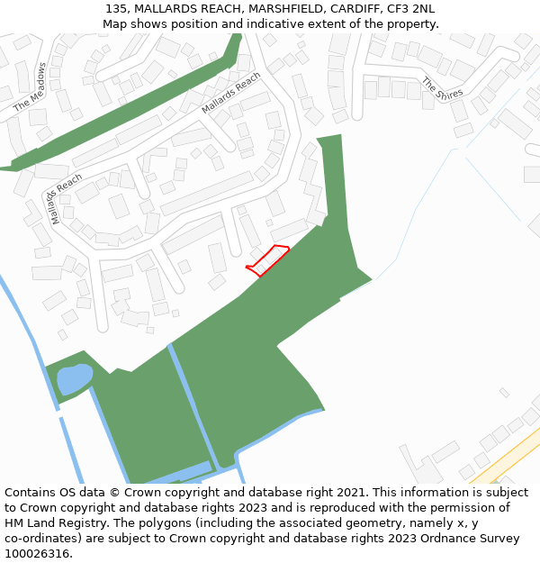 135, MALLARDS REACH, MARSHFIELD, CARDIFF, CF3 2NL: Location map and indicative extent of plot