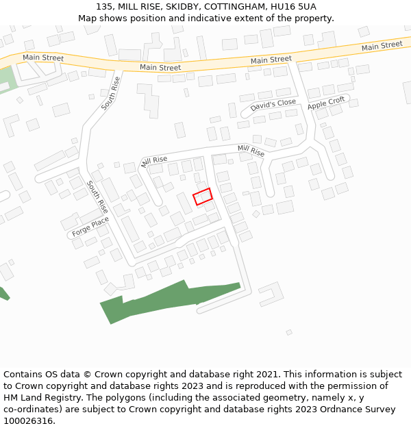 135, MILL RISE, SKIDBY, COTTINGHAM, HU16 5UA: Location map and indicative extent of plot