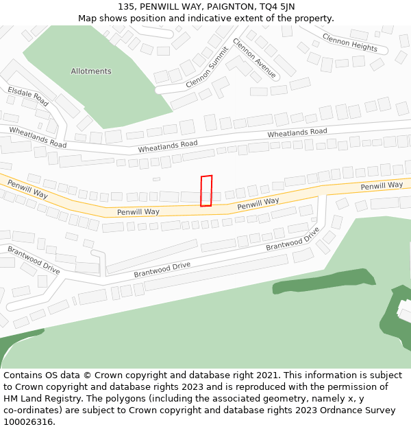 135, PENWILL WAY, PAIGNTON, TQ4 5JN: Location map and indicative extent of plot