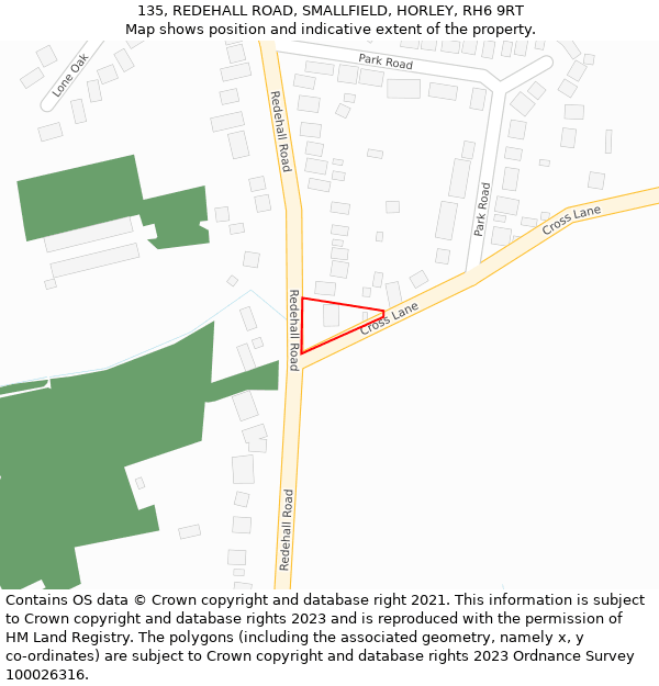 135, REDEHALL ROAD, SMALLFIELD, HORLEY, RH6 9RT: Location map and indicative extent of plot