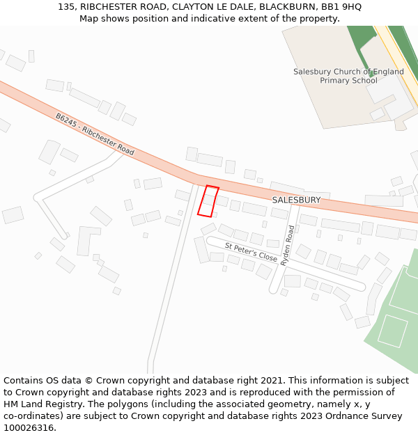 135, RIBCHESTER ROAD, CLAYTON LE DALE, BLACKBURN, BB1 9HQ: Location map and indicative extent of plot