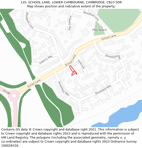 135, SCHOOL LANE, LOWER CAMBOURNE, CAMBRIDGE, CB23 5DR: Location map and indicative extent of plot