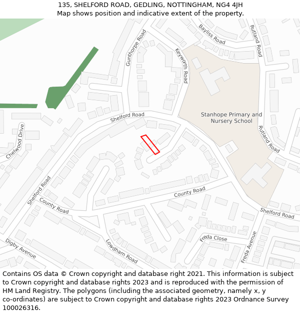 135, SHELFORD ROAD, GEDLING, NOTTINGHAM, NG4 4JH: Location map and indicative extent of plot