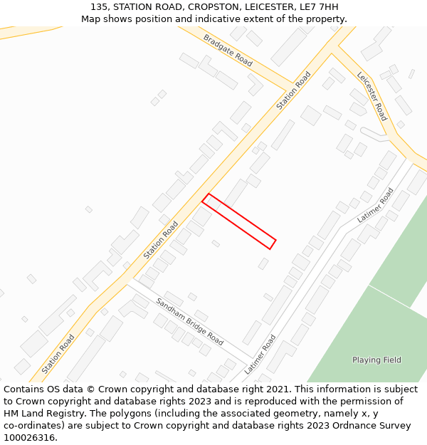 135, STATION ROAD, CROPSTON, LEICESTER, LE7 7HH: Location map and indicative extent of plot