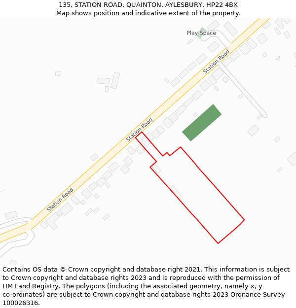 135, STATION ROAD, QUAINTON, AYLESBURY, HP22 4BX: Location map and indicative extent of plot