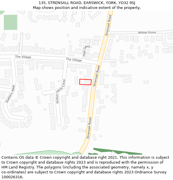 135, STRENSALL ROAD, EARSWICK, YORK, YO32 9SJ: Location map and indicative extent of plot