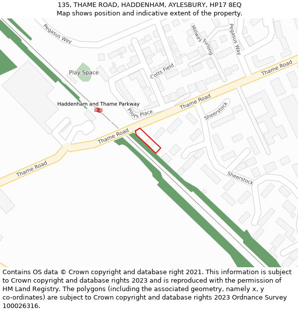 135, THAME ROAD, HADDENHAM, AYLESBURY, HP17 8EQ: Location map and indicative extent of plot