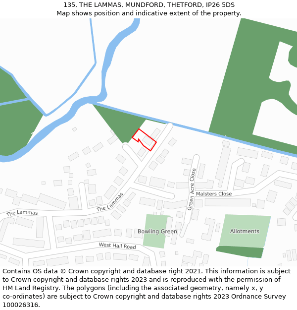 135, THE LAMMAS, MUNDFORD, THETFORD, IP26 5DS: Location map and indicative extent of plot