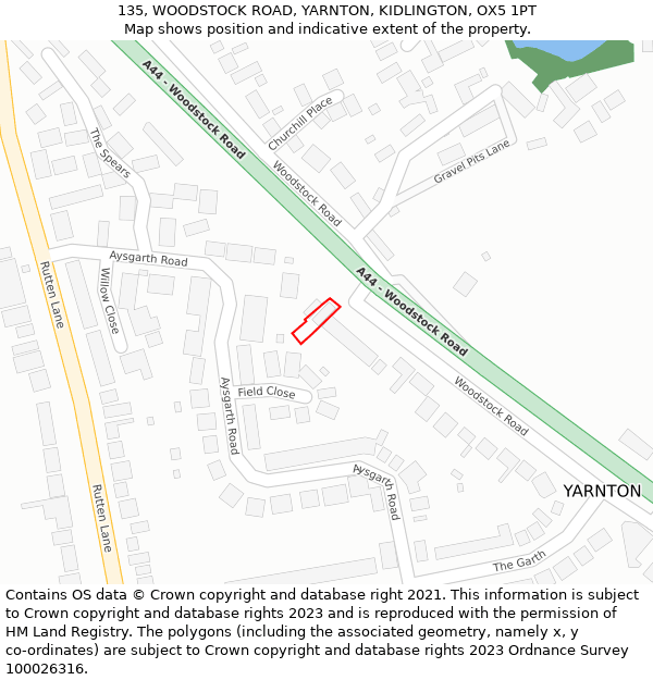 135, WOODSTOCK ROAD, YARNTON, KIDLINGTON, OX5 1PT: Location map and indicative extent of plot
