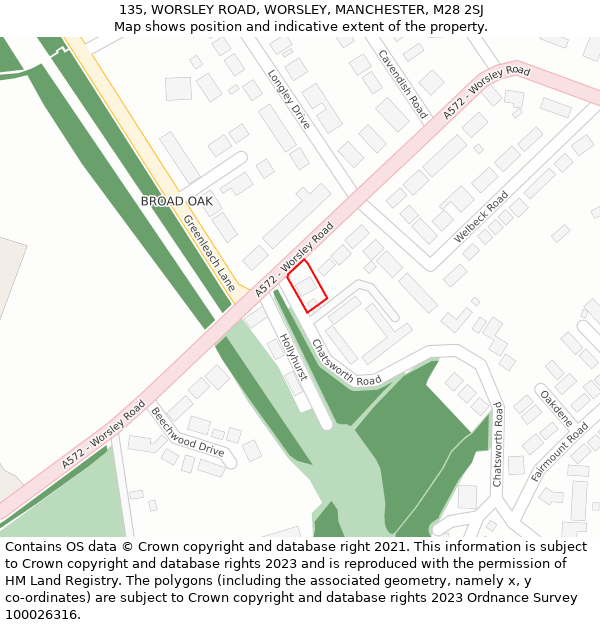 135, WORSLEY ROAD, WORSLEY, MANCHESTER, M28 2SJ: Location map and indicative extent of plot