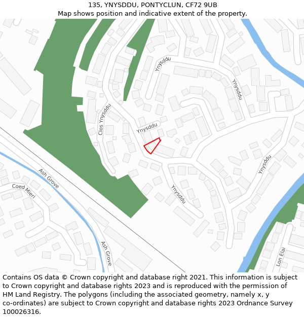 135, YNYSDDU, PONTYCLUN, CF72 9UB: Location map and indicative extent of plot