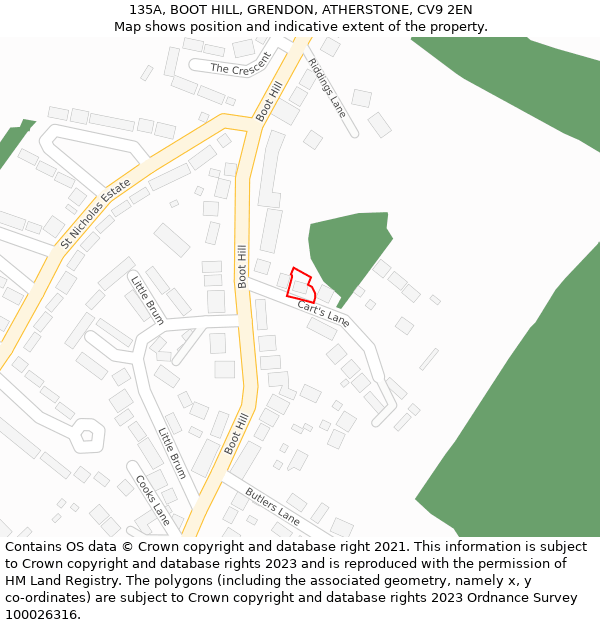 135A, BOOT HILL, GRENDON, ATHERSTONE, CV9 2EN: Location map and indicative extent of plot