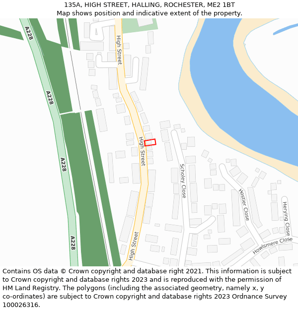 135A, HIGH STREET, HALLING, ROCHESTER, ME2 1BT: Location map and indicative extent of plot