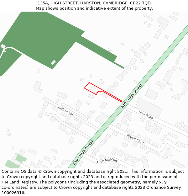 135A, HIGH STREET, HARSTON, CAMBRIDGE, CB22 7QD: Location map and indicative extent of plot