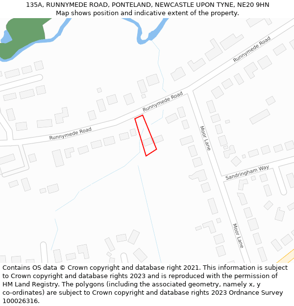 135A, RUNNYMEDE ROAD, PONTELAND, NEWCASTLE UPON TYNE, NE20 9HN: Location map and indicative extent of plot