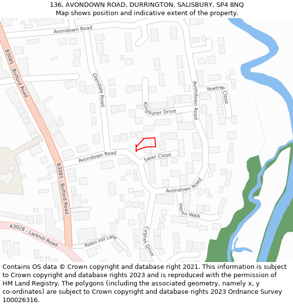 136, AVONDOWN ROAD, DURRINGTON, SALISBURY, SP4 8NQ: Location map and indicative extent of plot