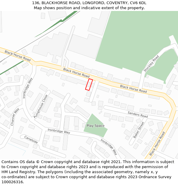 136, BLACKHORSE ROAD, LONGFORD, COVENTRY, CV6 6DL: Location map and indicative extent of plot