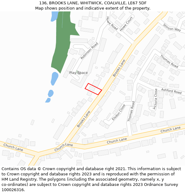 136, BROOKS LANE, WHITWICK, COALVILLE, LE67 5DF: Location map and indicative extent of plot