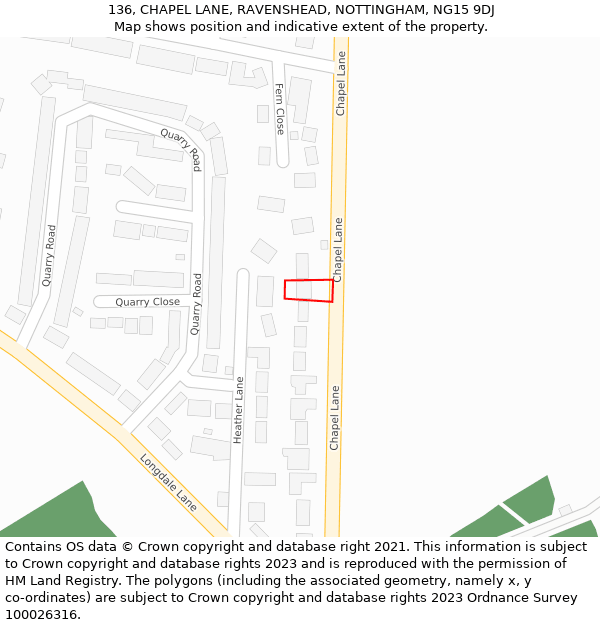 136, CHAPEL LANE, RAVENSHEAD, NOTTINGHAM, NG15 9DJ: Location map and indicative extent of plot