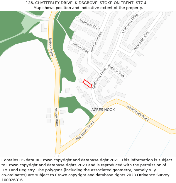 136, CHATTERLEY DRIVE, KIDSGROVE, STOKE-ON-TRENT, ST7 4LL: Location map and indicative extent of plot