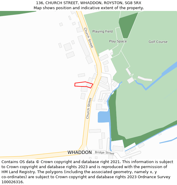 136, CHURCH STREET, WHADDON, ROYSTON, SG8 5RX: Location map and indicative extent of plot