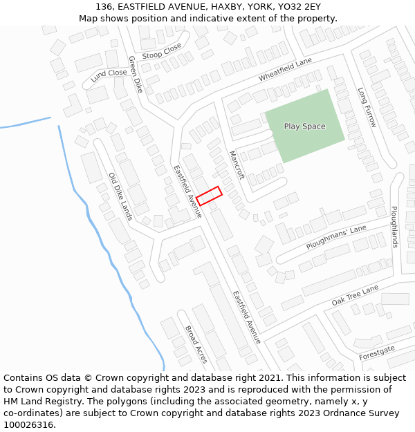 136, EASTFIELD AVENUE, HAXBY, YORK, YO32 2EY: Location map and indicative extent of plot