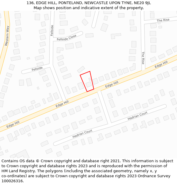 136, EDGE HILL, PONTELAND, NEWCASTLE UPON TYNE, NE20 9JL: Location map and indicative extent of plot