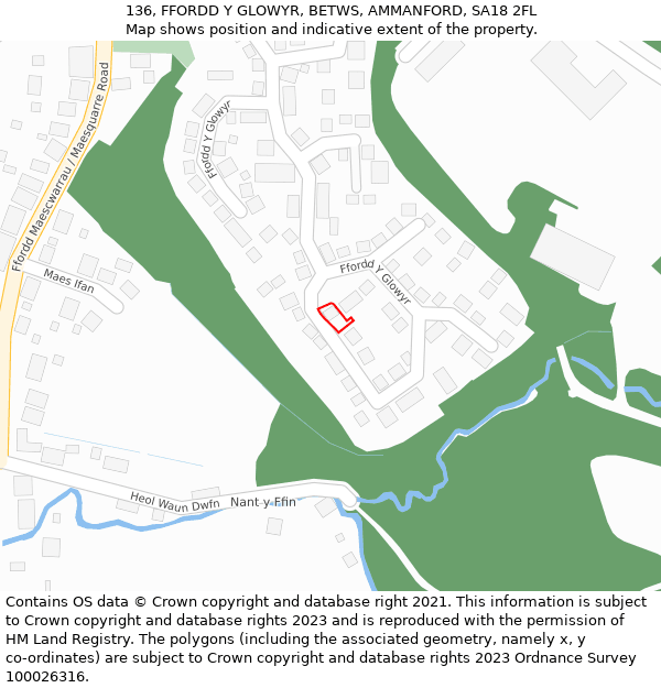 136, FFORDD Y GLOWYR, BETWS, AMMANFORD, SA18 2FL: Location map and indicative extent of plot