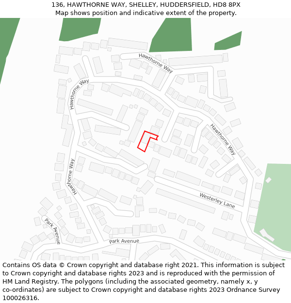 136, HAWTHORNE WAY, SHELLEY, HUDDERSFIELD, HD8 8PX: Location map and indicative extent of plot