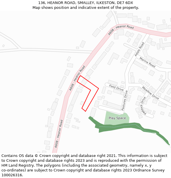 136, HEANOR ROAD, SMALLEY, ILKESTON, DE7 6DX: Location map and indicative extent of plot