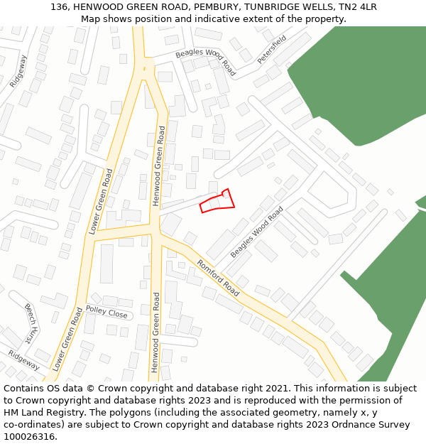 136, HENWOOD GREEN ROAD, PEMBURY, TUNBRIDGE WELLS, TN2 4LR: Location map and indicative extent of plot