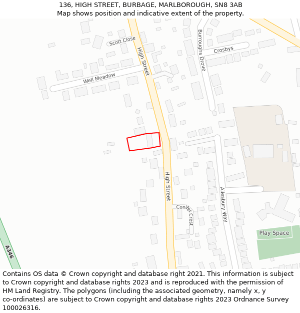 136, HIGH STREET, BURBAGE, MARLBOROUGH, SN8 3AB: Location map and indicative extent of plot