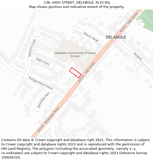 136, HIGH STREET, DELABOLE, PL33 9AJ: Location map and indicative extent of plot