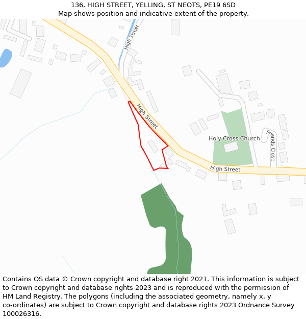 136, HIGH STREET, YELLING, ST NEOTS, PE19 6SD: Location map and indicative extent of plot