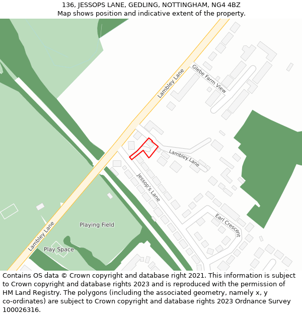 136, JESSOPS LANE, GEDLING, NOTTINGHAM, NG4 4BZ: Location map and indicative extent of plot