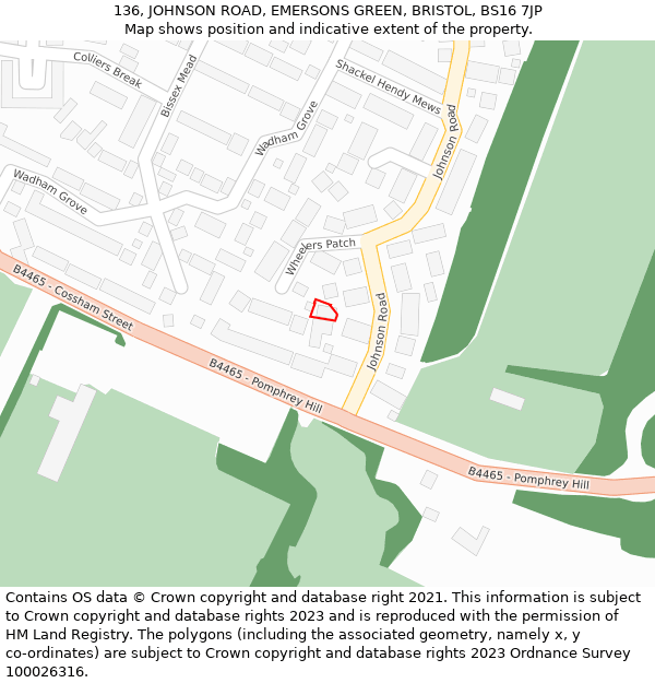 136, JOHNSON ROAD, EMERSONS GREEN, BRISTOL, BS16 7JP: Location map and indicative extent of plot