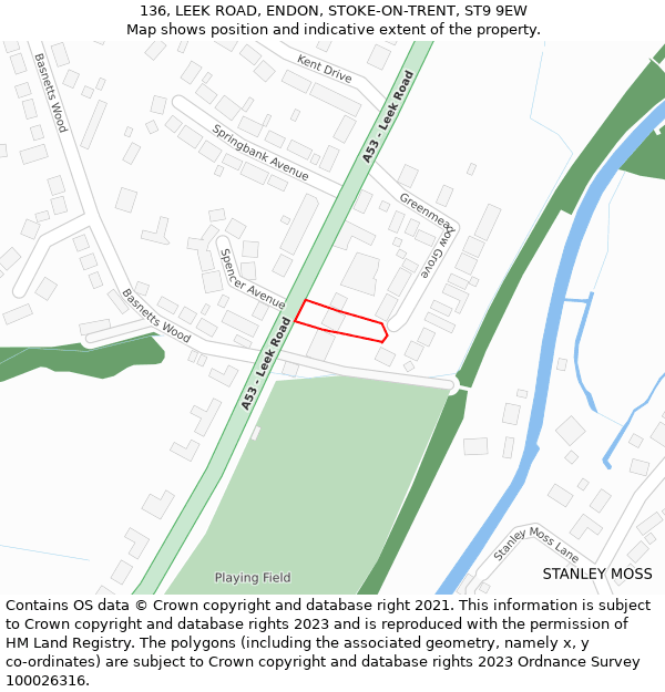 136, LEEK ROAD, ENDON, STOKE-ON-TRENT, ST9 9EW: Location map and indicative extent of plot