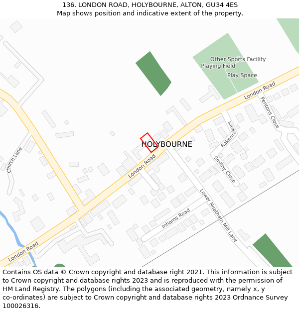 136, LONDON ROAD, HOLYBOURNE, ALTON, GU34 4ES: Location map and indicative extent of plot