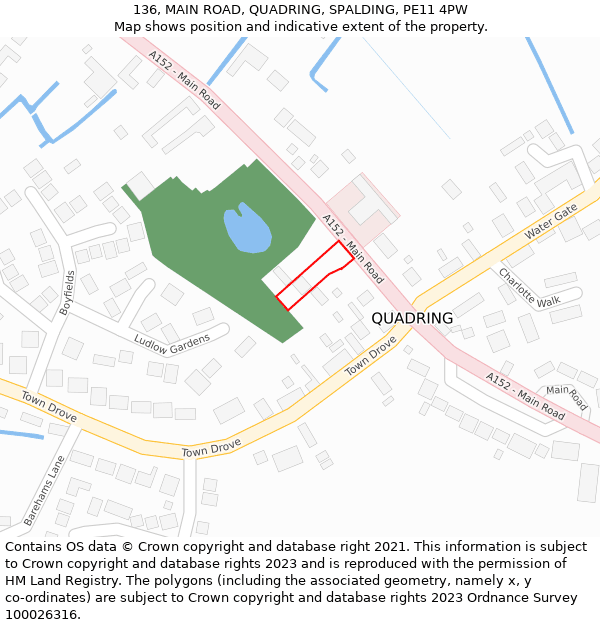 136, MAIN ROAD, QUADRING, SPALDING, PE11 4PW: Location map and indicative extent of plot
