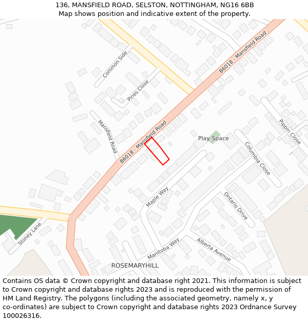 136, MANSFIELD ROAD, SELSTON, NOTTINGHAM, NG16 6BB: Location map and indicative extent of plot